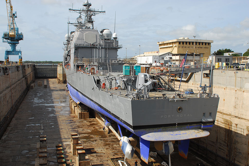 Guided Missle Cruiser Port Royal In For Repairs