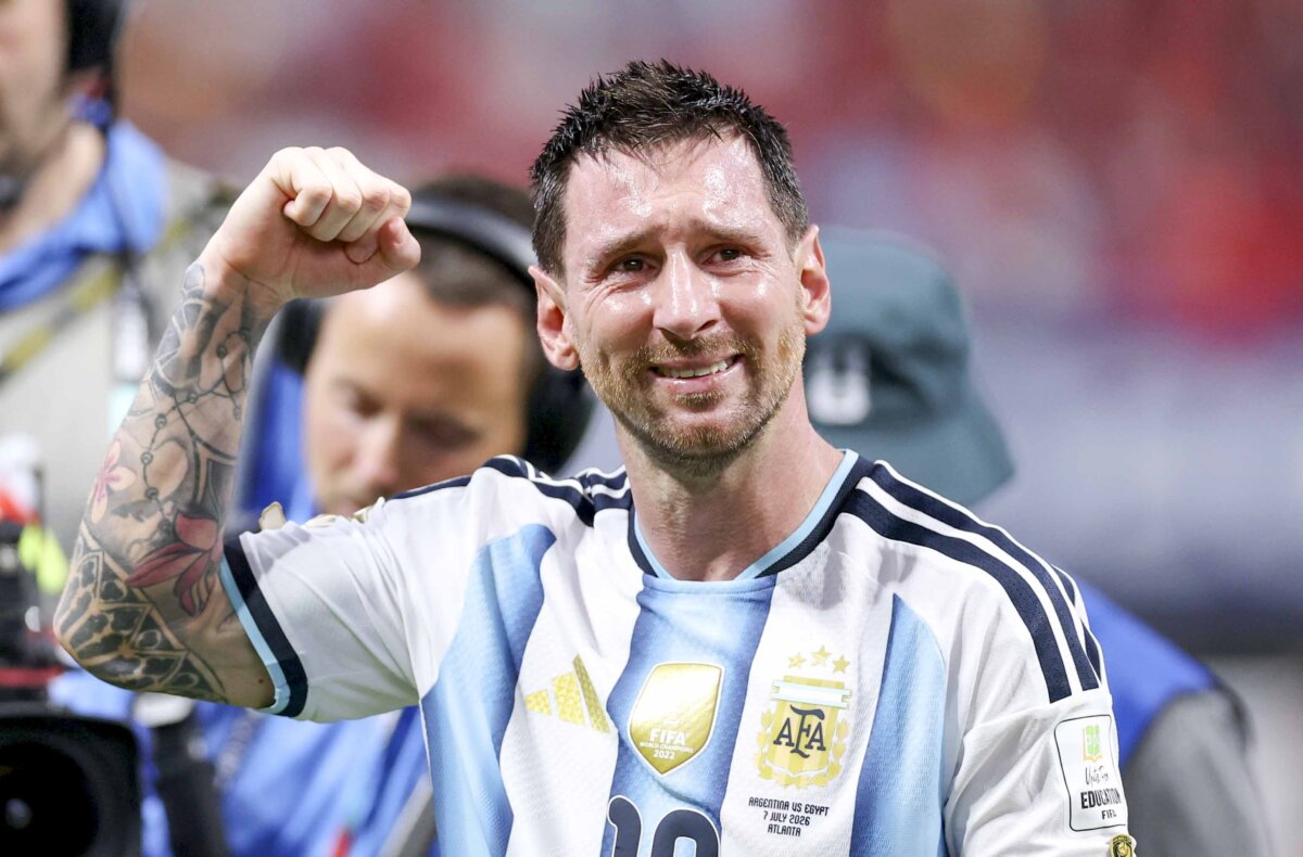 Lionel Messi of Argentina celebrates after a 3-2 victory during the FIFA World Cup 2026 Round of 16 match between Argentina and Egypt at Atlanta Stadium on July 7, 2026. (Justin Setterfield/Getty Images)