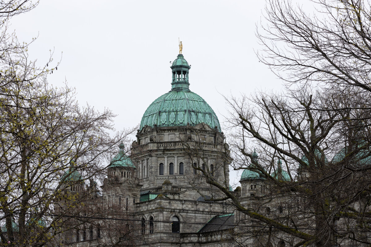 The B.C. legislature building is pictured in Victoria, on April 14, 2026. (The Canadian Press/Chad Hipolito)