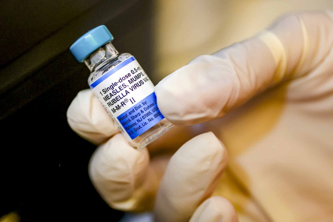 A vial of the measles, mumps, rubella (MMR) vaccine at a pediatric office in Coral Gables, Fla., on Sept. 12, 2025. (Joe Raedle/Getty Images)