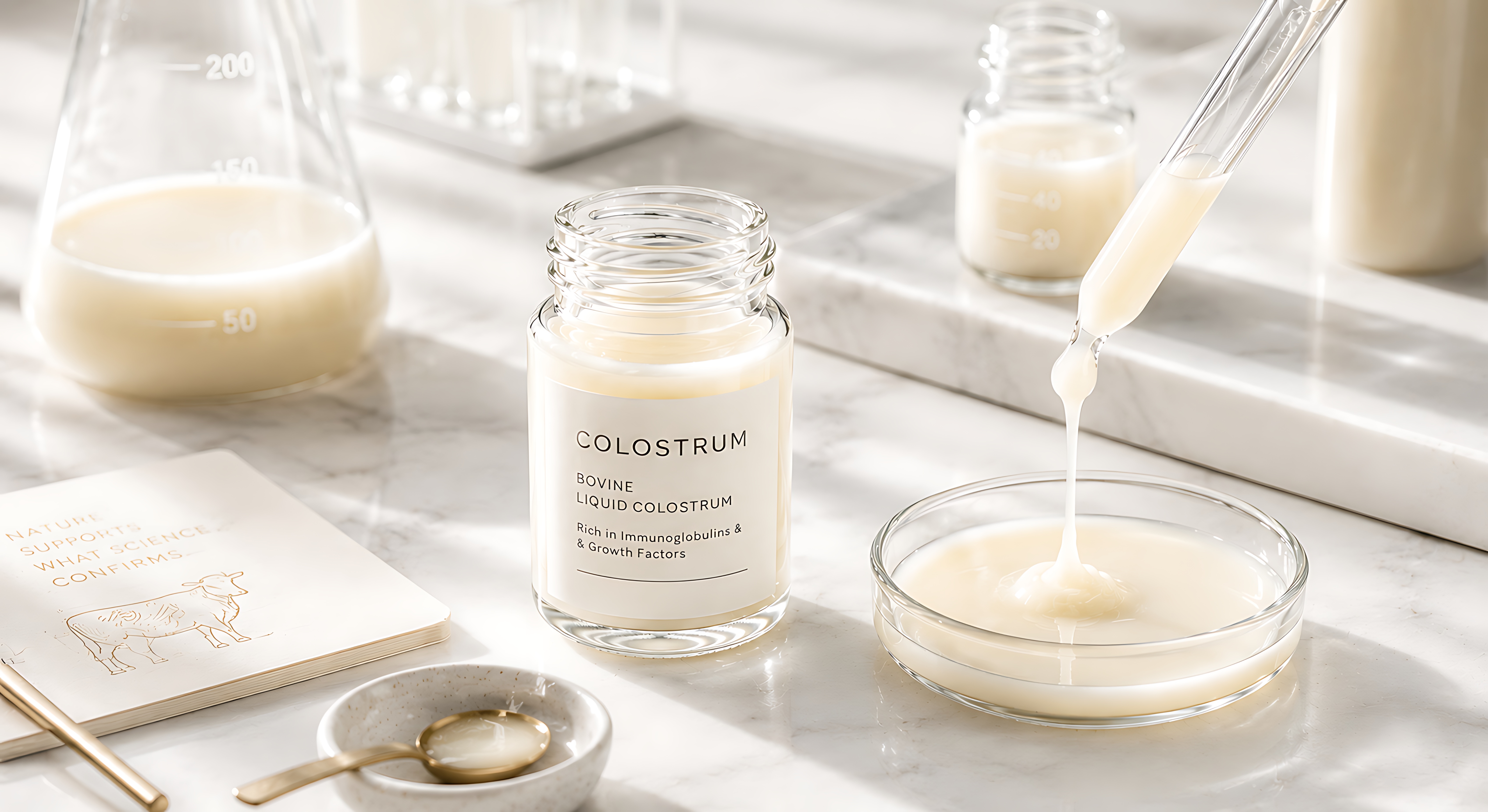 Colostrum naturally contains growth factors, peptides, immunoglobulins, and nutrients in a single complex. 