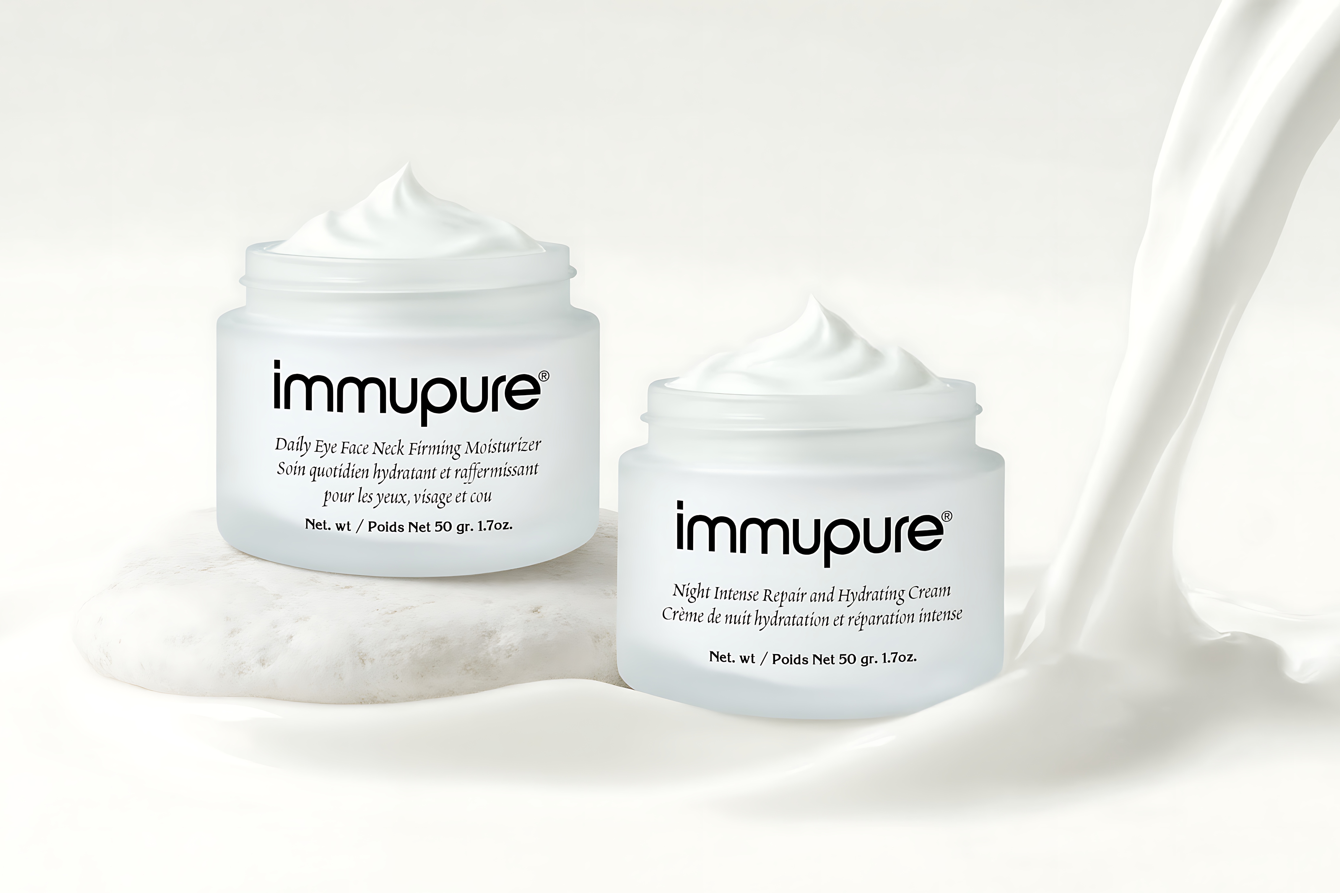 Immupure’s Day and Night Creams use different concentrations of liquid bovine colostrum for daytime and nighttime skincare. 