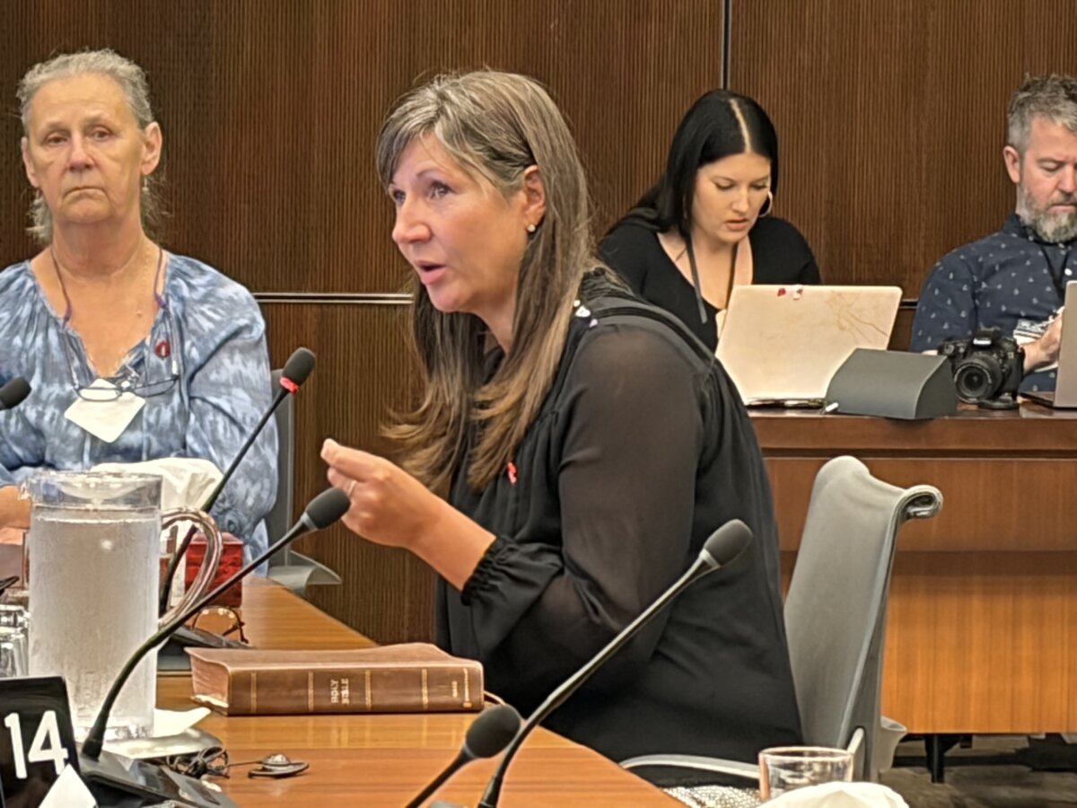 Dr. Crystal Luchkiw speaks during the Allison Inquiry on Sept. 10, 2026, about her brother, Scott Gorry, a former parliamentarian aide. (The Epoch Times)