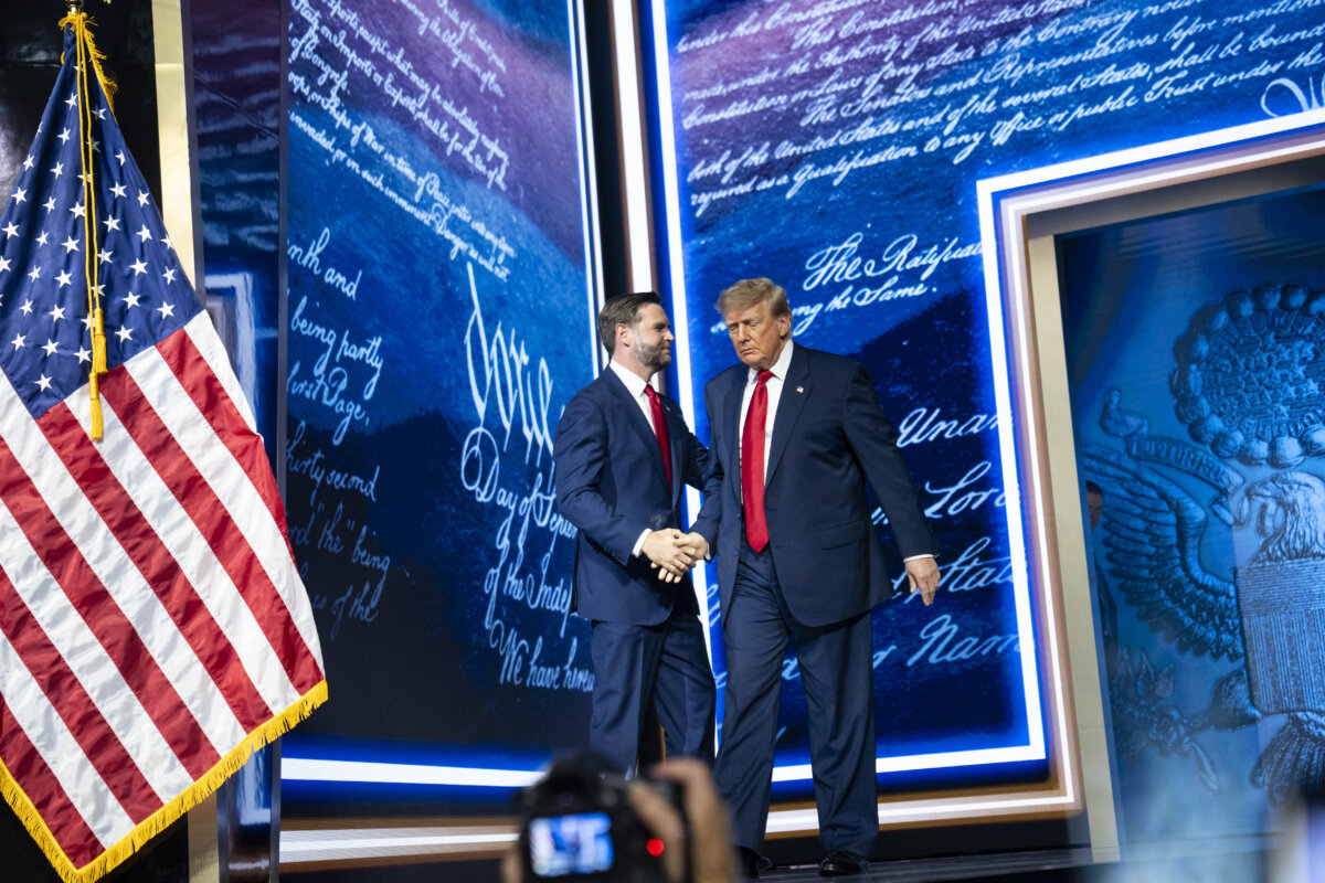 President Donald Trump and Vice President JD Vance during the second day of the 2026 Republican National Committee Midterm Convention in Dallas on Sept. 10, 2026. (Madalina Kilroy/The Epoch Times)