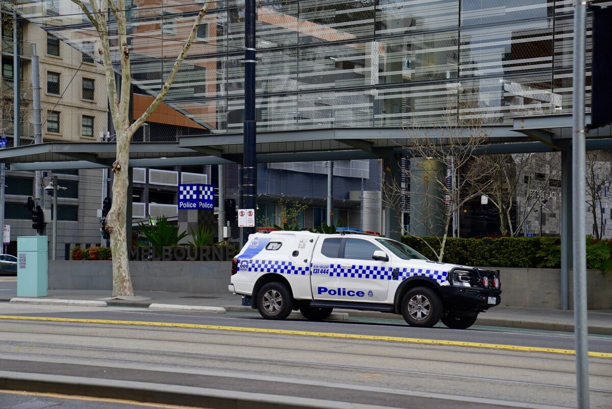 A police car in front of Victoria Police headquarters in Melbourne, Australia on Sept. 13, 2026. (Courtesy of Tien Nguyen)