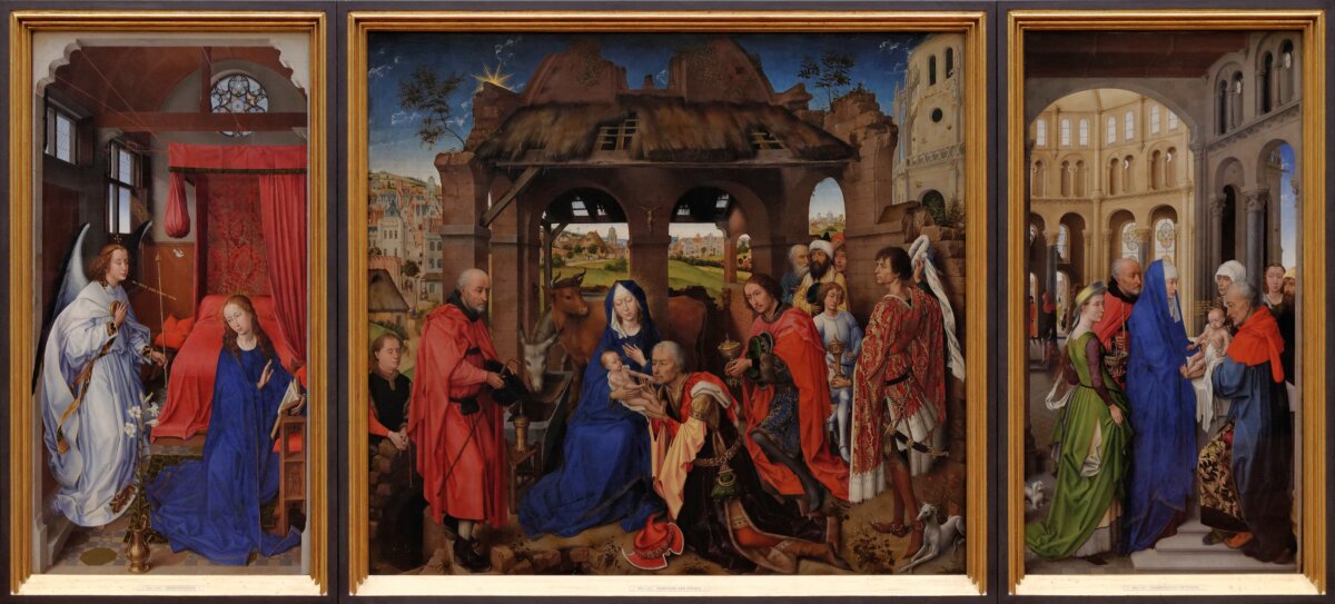 The “Saint Columba Altarpiece” (or “Adoration of the Kings”), c. 1450–1455, by Rogier van der Weyden. (Alte Pinakothek, Munich, Public Domain)