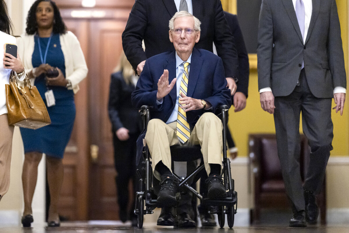 Sen. Mitch McConnell (R-Ky.) arrives for a vote at the U.S. Capitol in Washington on Sept. 14, 2026. (Finn Gomez/Getty Images)