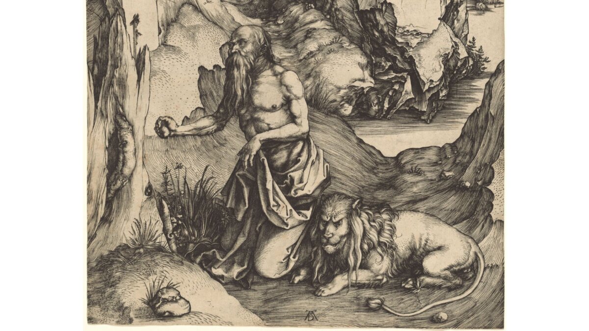 A detail of "Saint Jerome Penitent in the Wilderness," circa 1496, by Albrecht Dürer. Engraving on laid paper; 12 1/2 inches by 8 3/4 inches. Joan and David Maxwell Fund, Pepita Milmore Memorial Fund and The Ahmanson Foundation, National Gallery of Art, Washington. (Public Domain)