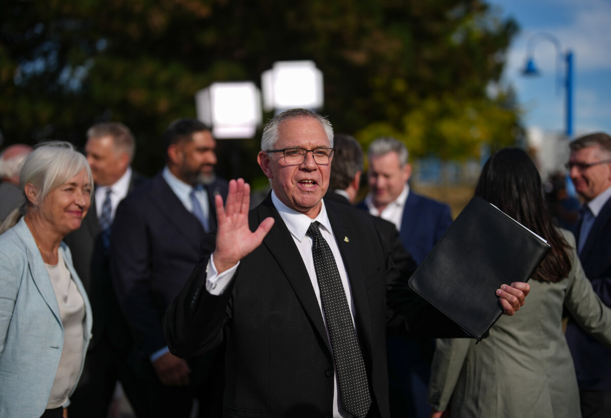 BC ConservativeLeader Lorne Doerkson waves as he leaves after a press conference in Vancouver on Sept. 22, 2026. (The Canadian Press/Darryl Dyck)