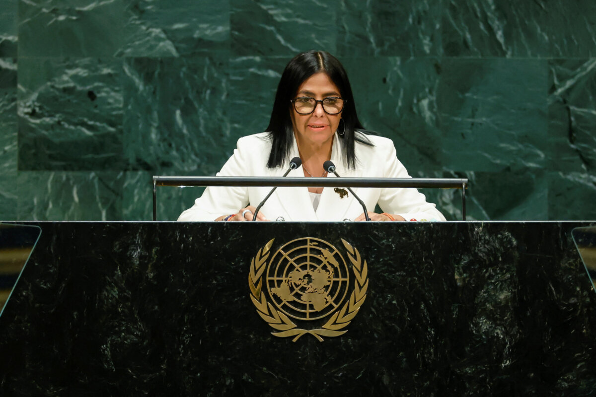 Venezuelan Interim President Delcy Rodriguez addresses the 81st U.N. General Assembly at the U.N. headquarters in New York on Sept. 23, 2026. (Eduardo Munoz/Reuters)