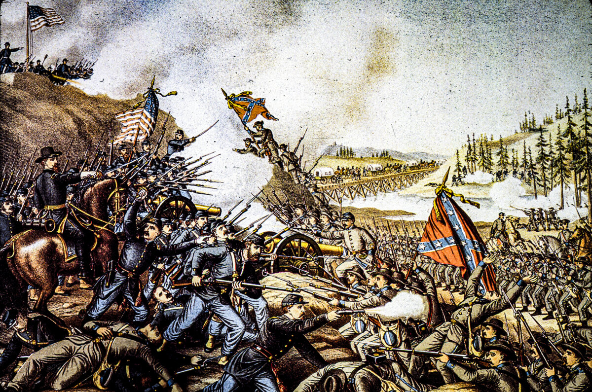 Union and Confederate troops fighting during the Battle of Franklin on Nov. 30, 1864 in Tennessee. The only dark passage in Aaron Copland’s music for the ballet “Appalachian Spring” depicts a stranger sharing news of the Civil War. (MPI/Getty Images)
