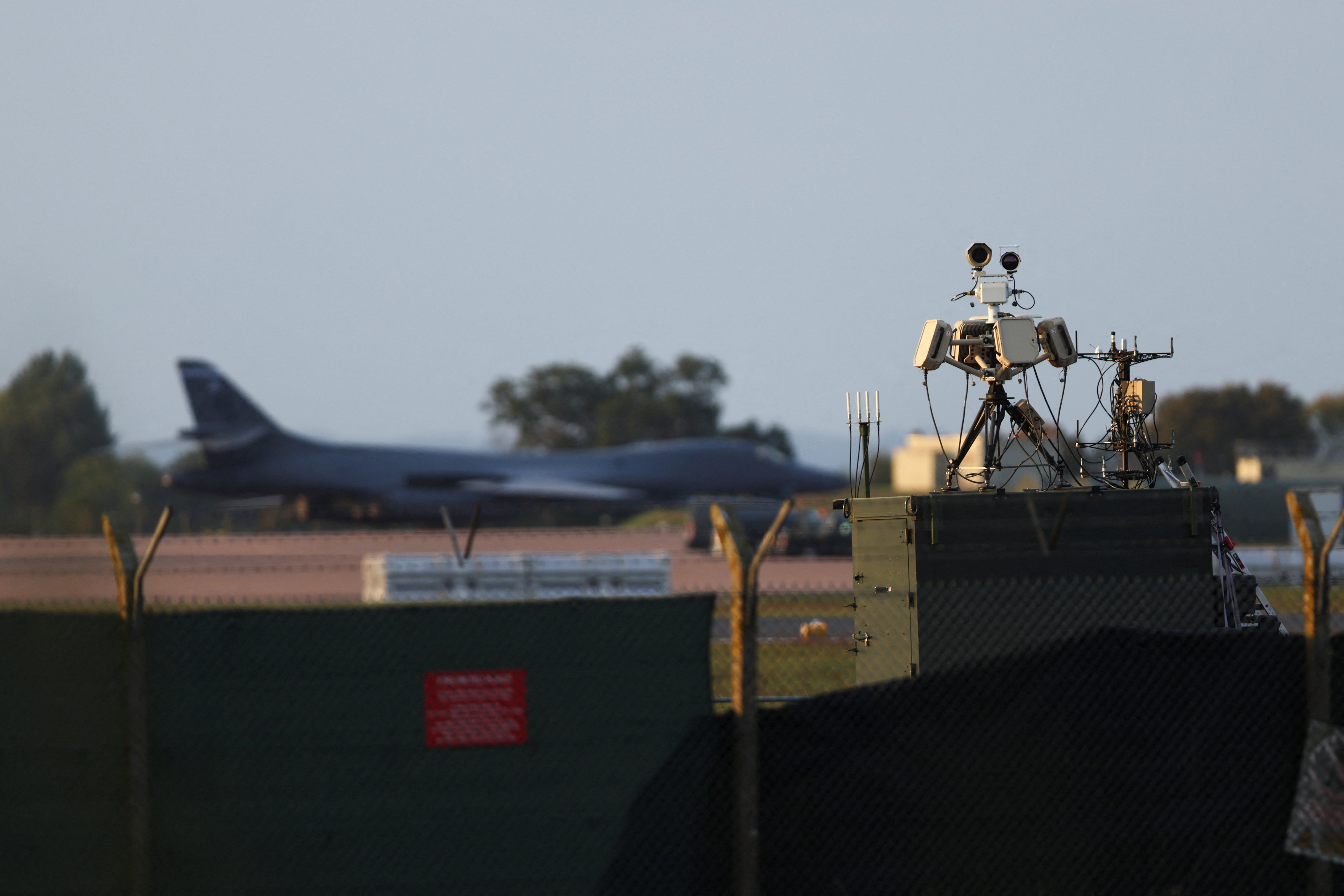 A counter drone equipment at the RAF Fairford airbase, in Fairford