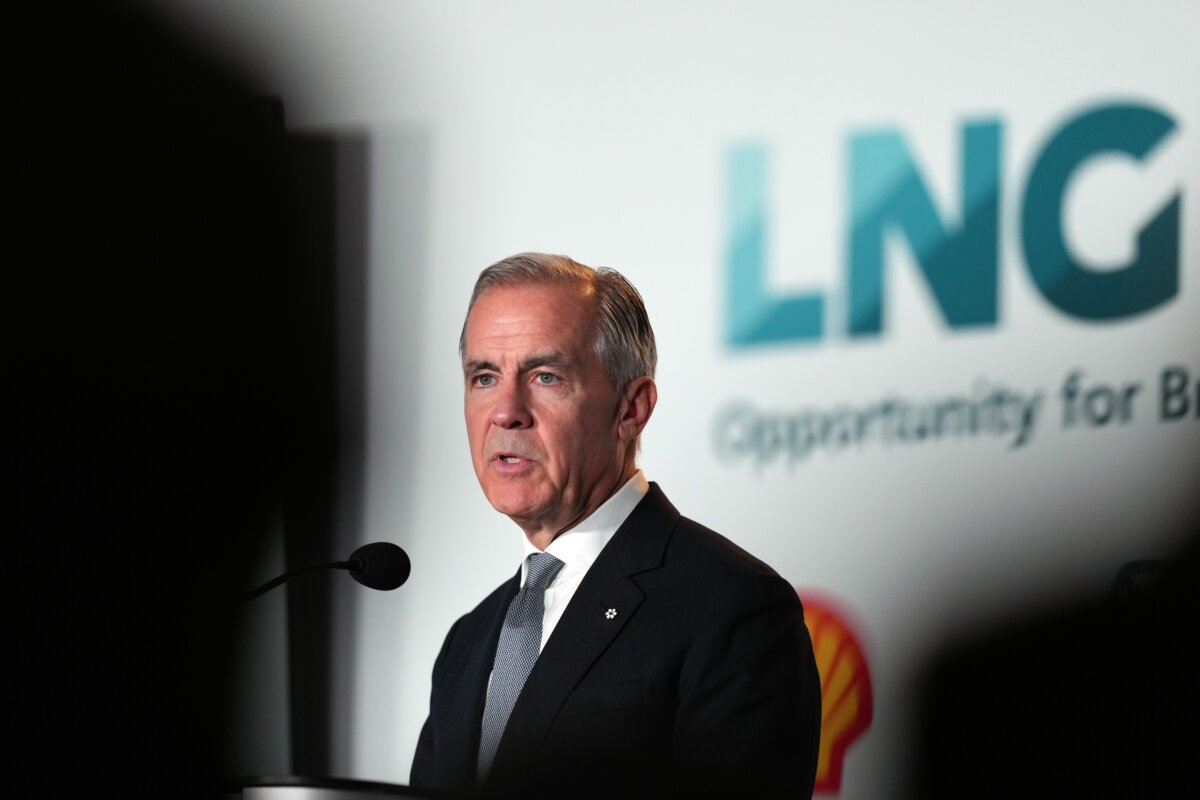 Prime Minister Mark Carney speaks after LNG Canada said it will go ahead with the Phase 2 expansion project at its LNG terminal in Kitimat, B.C., during an announcement in Vancouver, on Tuesday, Sept. 29, 2026. The expansion will double LNG Canada's capacity to 28 million tonnes a year. (The Canadian Press/Darryl Dyck)