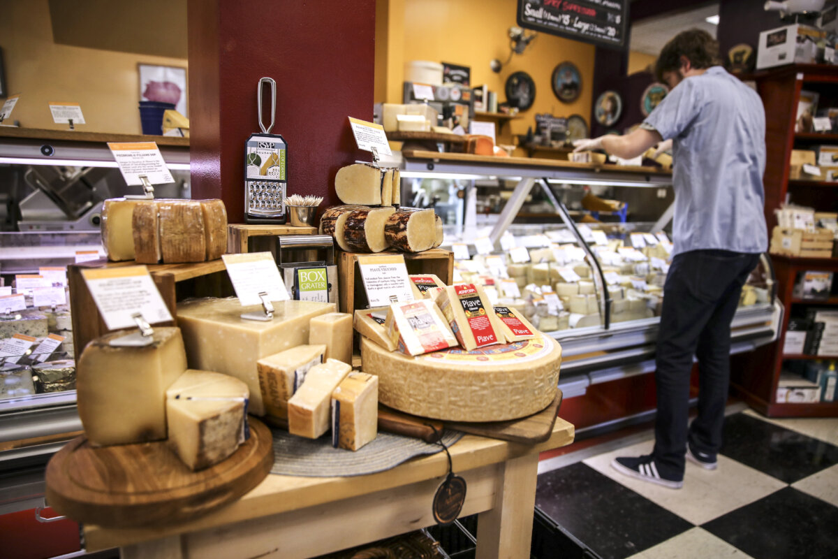 Imported cheese is displayed in the supermarket in San Francisco, Calif., on August 26, 2019. (Justin Sullivan/Getty Images)