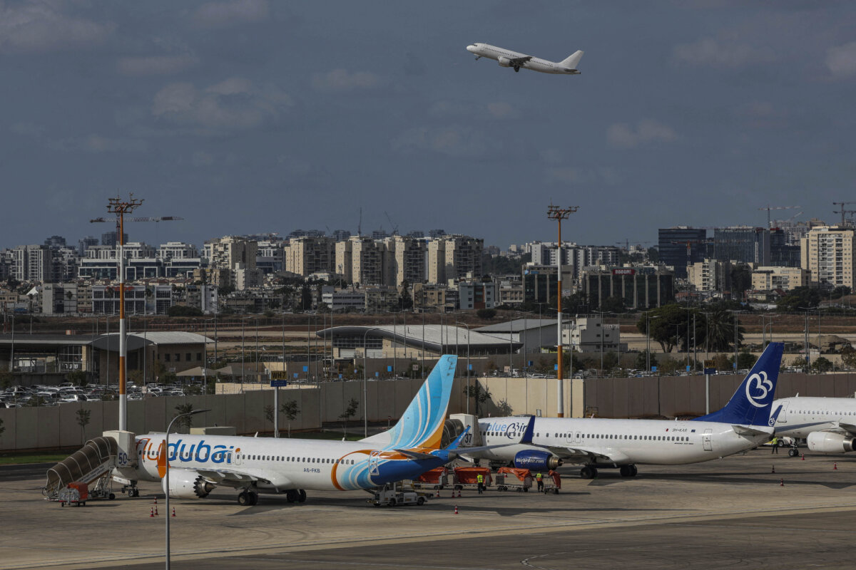 A FlyDubai flight bound for Dubai is seen before taking off from Ben Gurion Airport near Tel Aviv on Sept. 30, 2026. (Jack Guez/AFP via Getty Images)