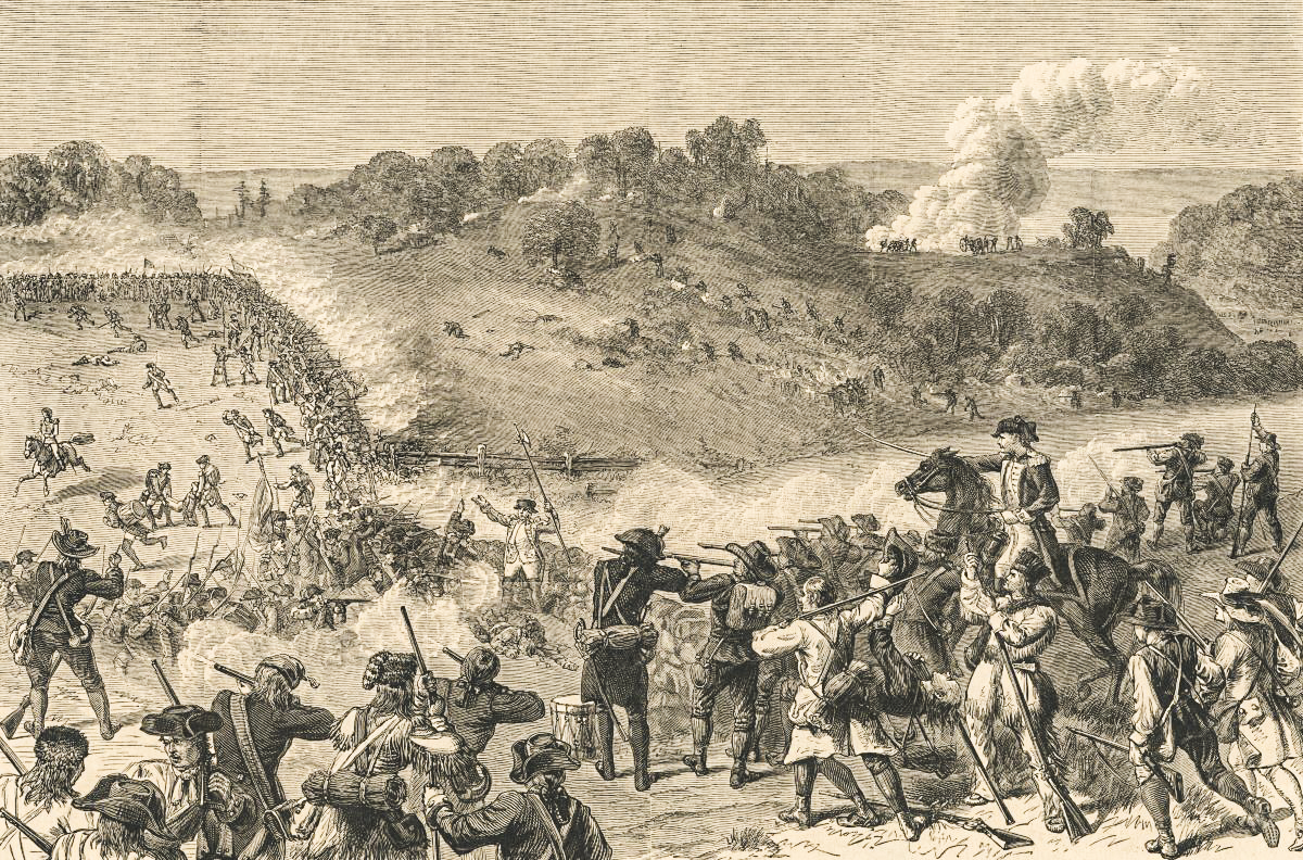 'The Battle of Harlen Heights, Sept. 16, 1776, by printmakers Valentine Green, Henry Bryan Hall and James Barton Longacre. New York Public Library Digital Collection. (Public Domain)