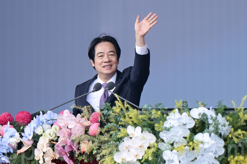 Taiwan's President Lai Ching-te delivers his address during National Day celebrations in front of the Presidential Office in Taipei on Oct. 10, 2026. (Sung Pi-lung /The Epoch Times)