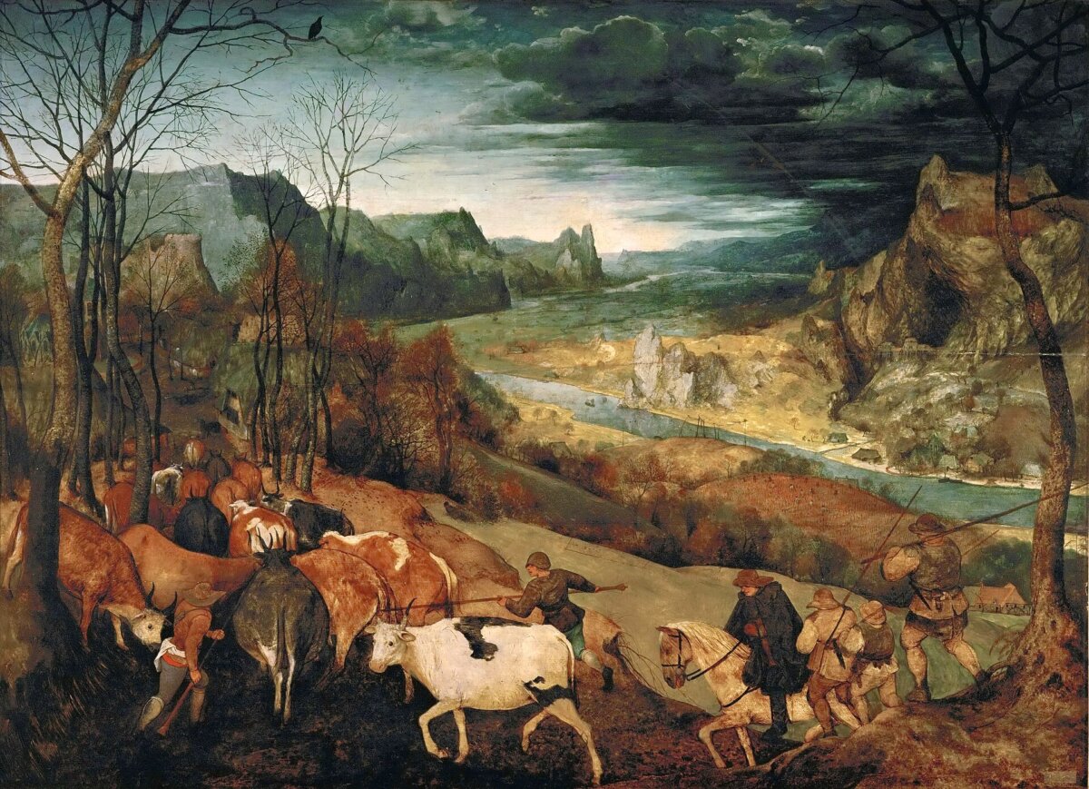 ”The Return of the Herd,” 1565, by Pieter Bruegel the Elder. Oil on panel; 46 inches by 62 1/2 inches. Kunsthistorisches Museum, Vienna. (Public Domain)