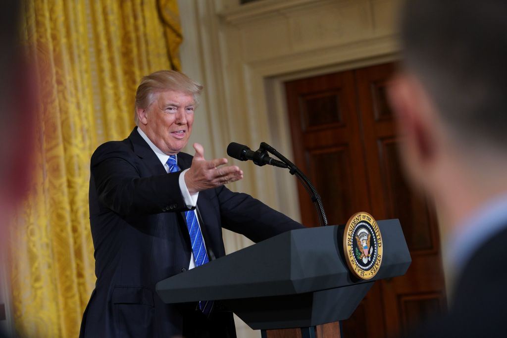 President Donald Trump during a signing ceremony for the Department of Veterans Affairs Accountability and Whistleblower Protection Act of 2017, in the East Room of the White House in Washington on June 23, 2017. (MANDEL NGAN/AFP/Getty Images)
