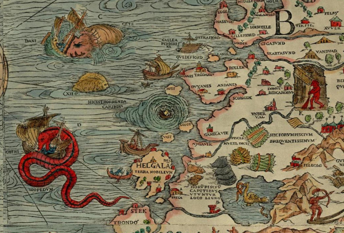 Whirlpools have fascinated for centuries (The maelstrom off Norway, as illustrated by Olaus Magnus on the Carta Marina, 1539)