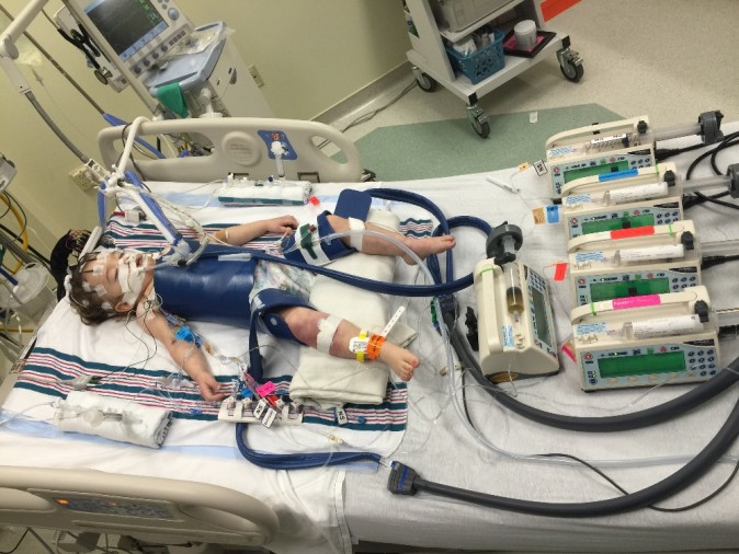 Eden Carlson at a hospital after near-drowning accident. (Courtesy of the Carlson family)