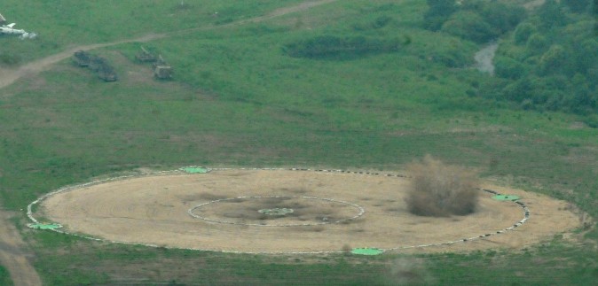 Inert weapons dropped from U.S. Air Force B-1B Lancers practicing attack capabilities impact the Pilsung Range, July 7, 2017. (U.S. Army photo by Staff Sgt. Steven Schneider)
