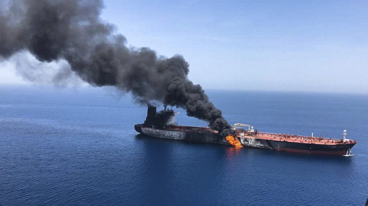 Oil tanker ablaze