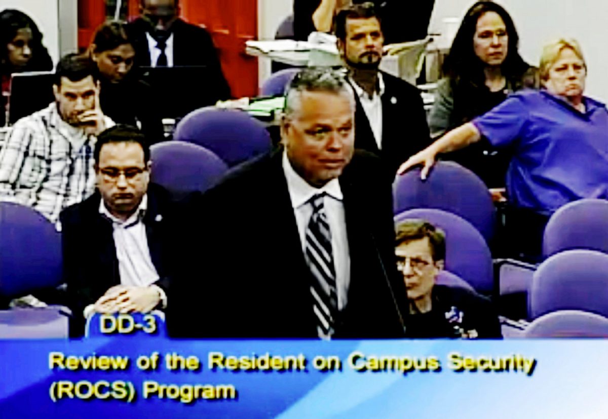 Scot Peterson at a school board meeting of Broward County