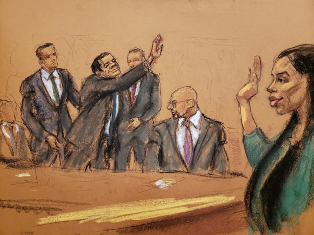 El Chapo and wife in courtroom sketch