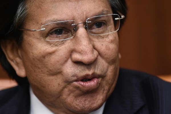 Former president of Peru Alejandro Toledo speaks during a discussion