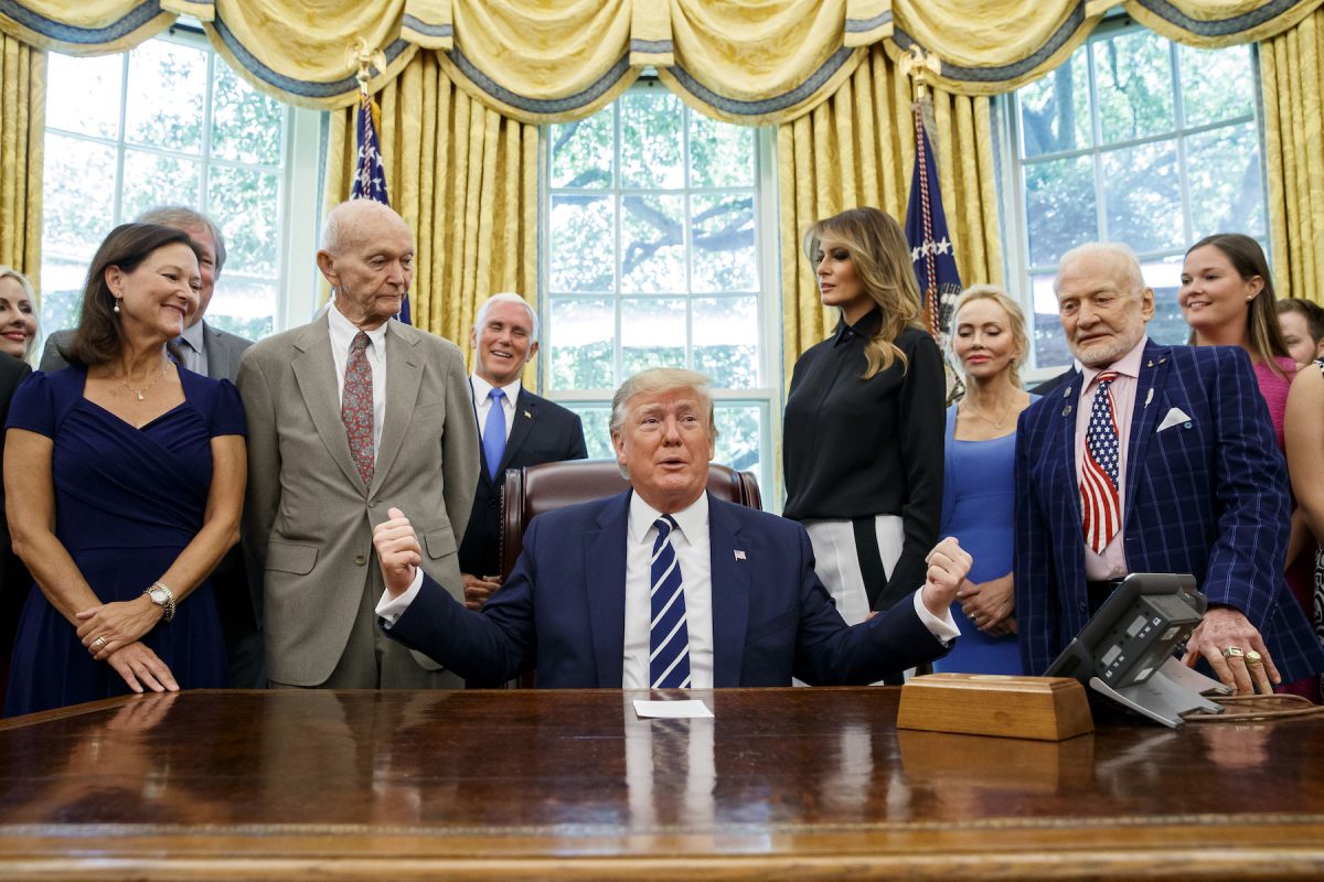 Donald Trump, Mike Pence, Melania Trump, Michael Collins, Buzz Aldrin