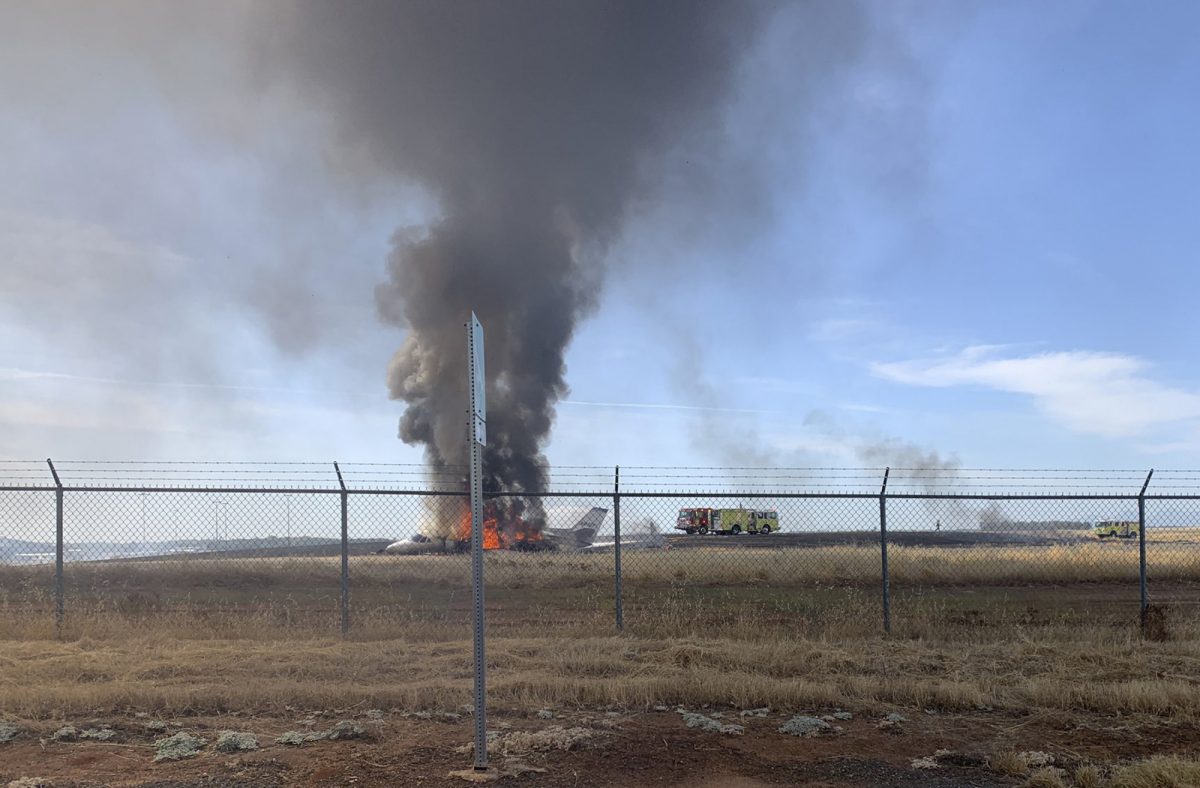 Jet catches fire Northern California 1